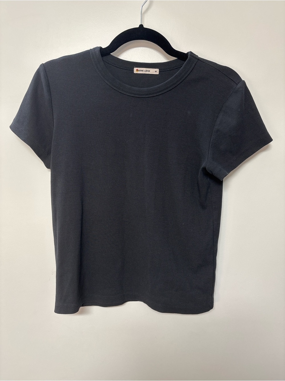 Marine Layer Black Ribbed Short-Sleeve Crewneck Tee